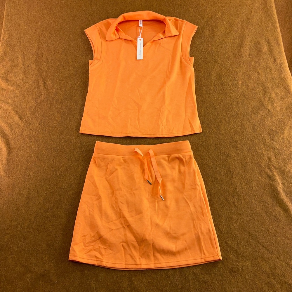 Easly Lamiit Womens Small Orange Sleeveless Polo Top and Skort Set NWT